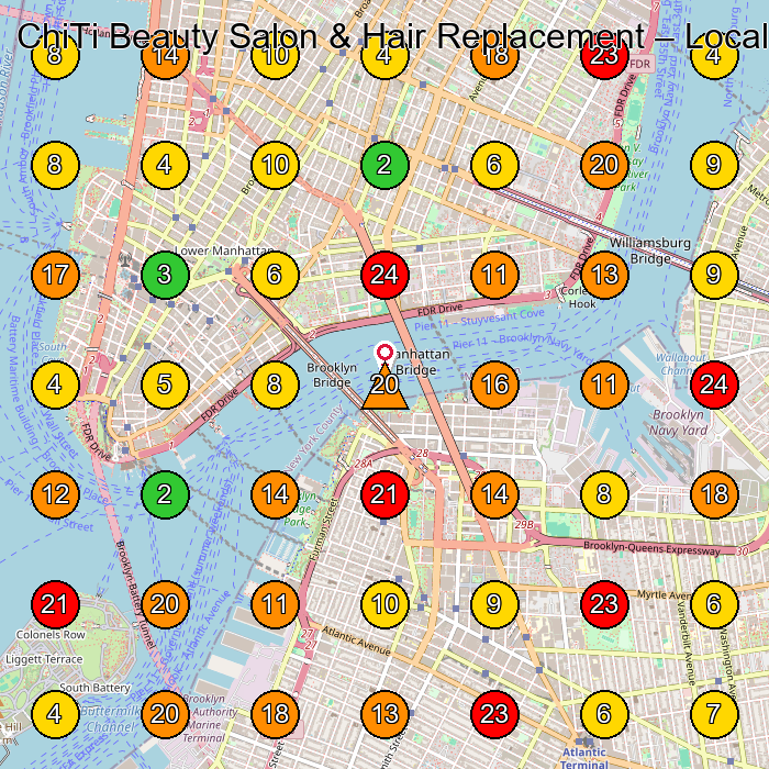 ChiTi Beauty Salon & Hair Replacement Hair Salon GeoGrid ranking map for Brooklyn NY